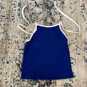 blue tie halter top